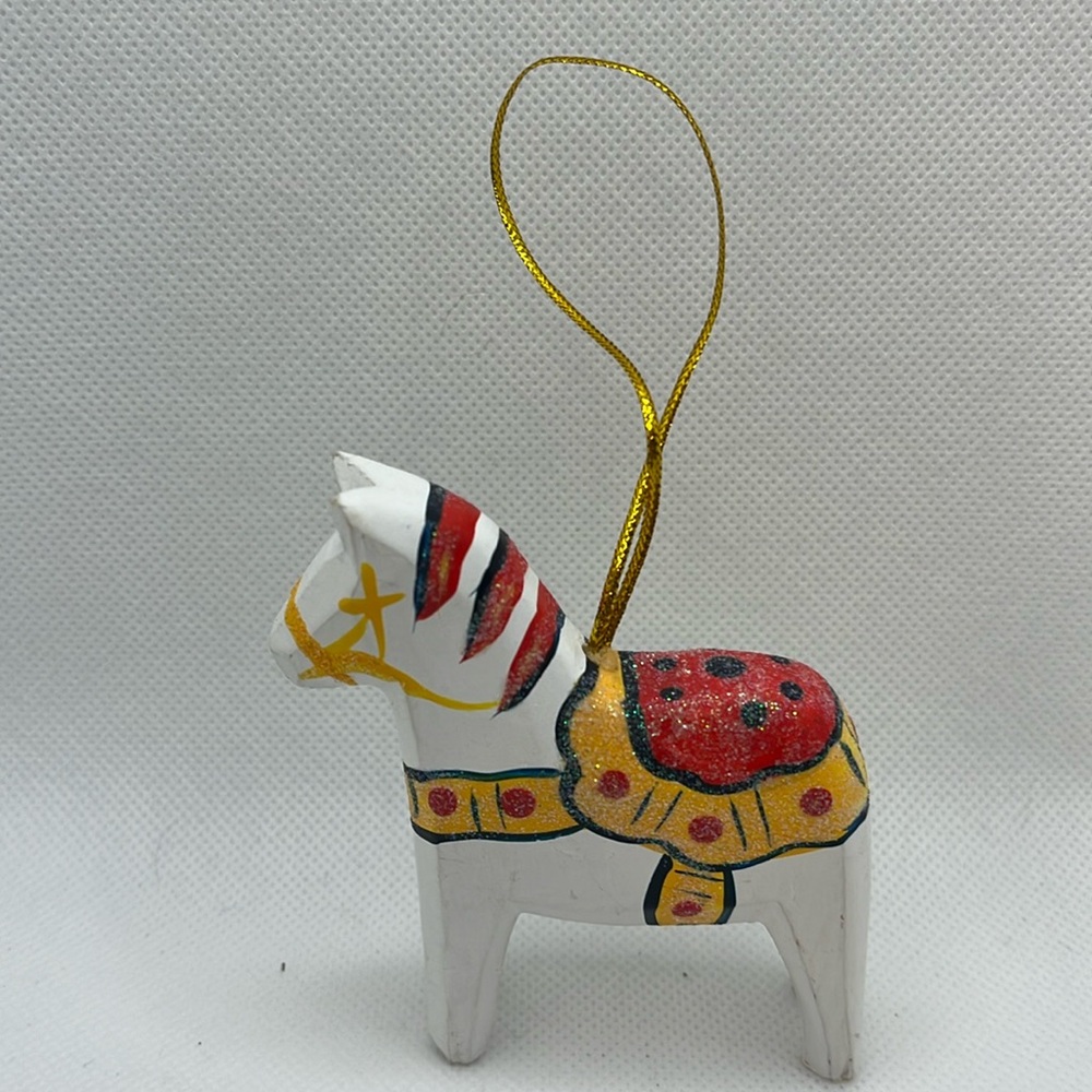 Vintage Wooden Dala Horse Ornament 3” toy white